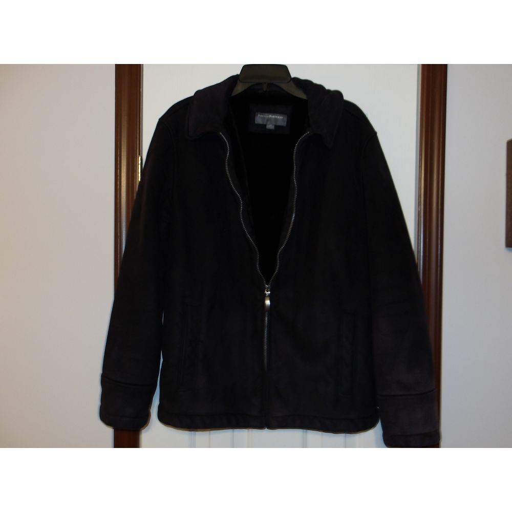 Vintage Perry Ellis Portfolio Black‎ Faux fur heavy Lined  Jacket  Winter Coat